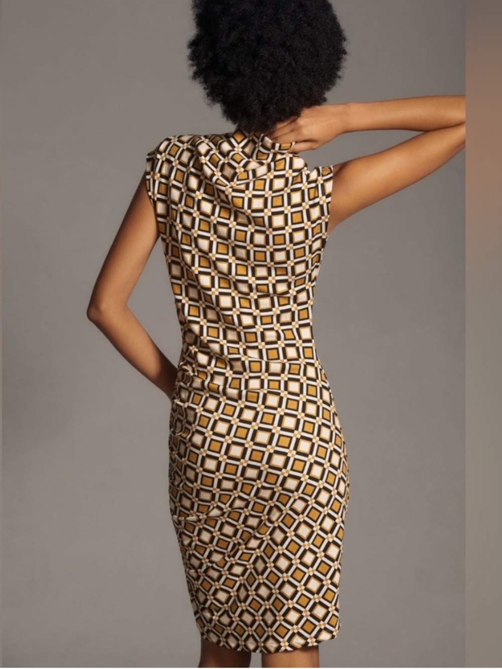 NEW Anthropologie Maya Ruched Cowl-Neck Dress Midi Printed Mini Edition Retro - Picture 2 of 11